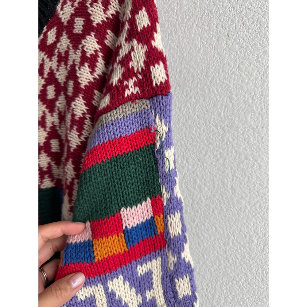 Vintage Absolutely NO! Jeans Patchwork Knit Sweater Multi Color Oversized OSFM - Picture 5 of 10
